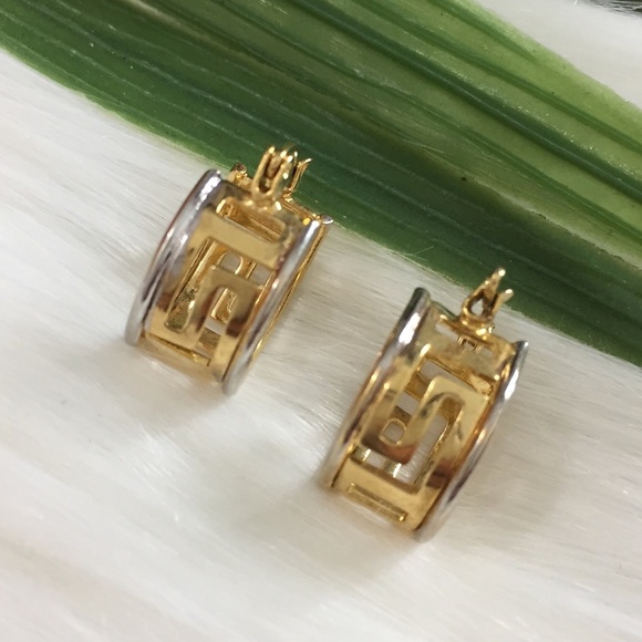 Greek Design Round Hoop Earrings- 18K Gold Filled - Picture 3 of 5